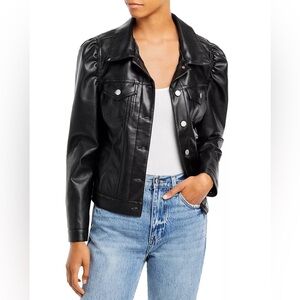 NWOT - Black Faux Leather Puff Sleeve Jacket MED